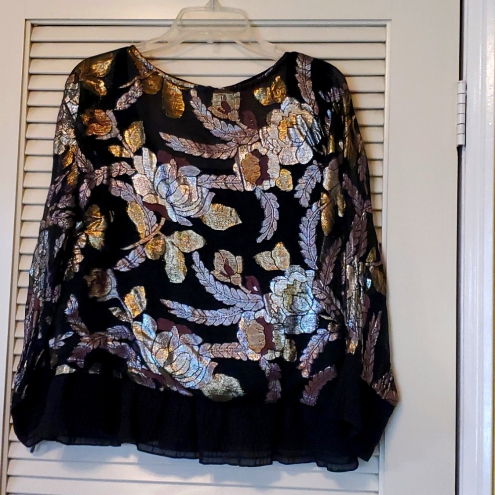 VINTAGE ANDREE GAYE SHIRT OFF MY BACK BLACK/GOLD SHEER BLOUSE